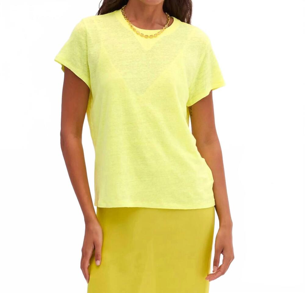 NEW CLARE V. classic linen tee with v-stitch in neon yellow